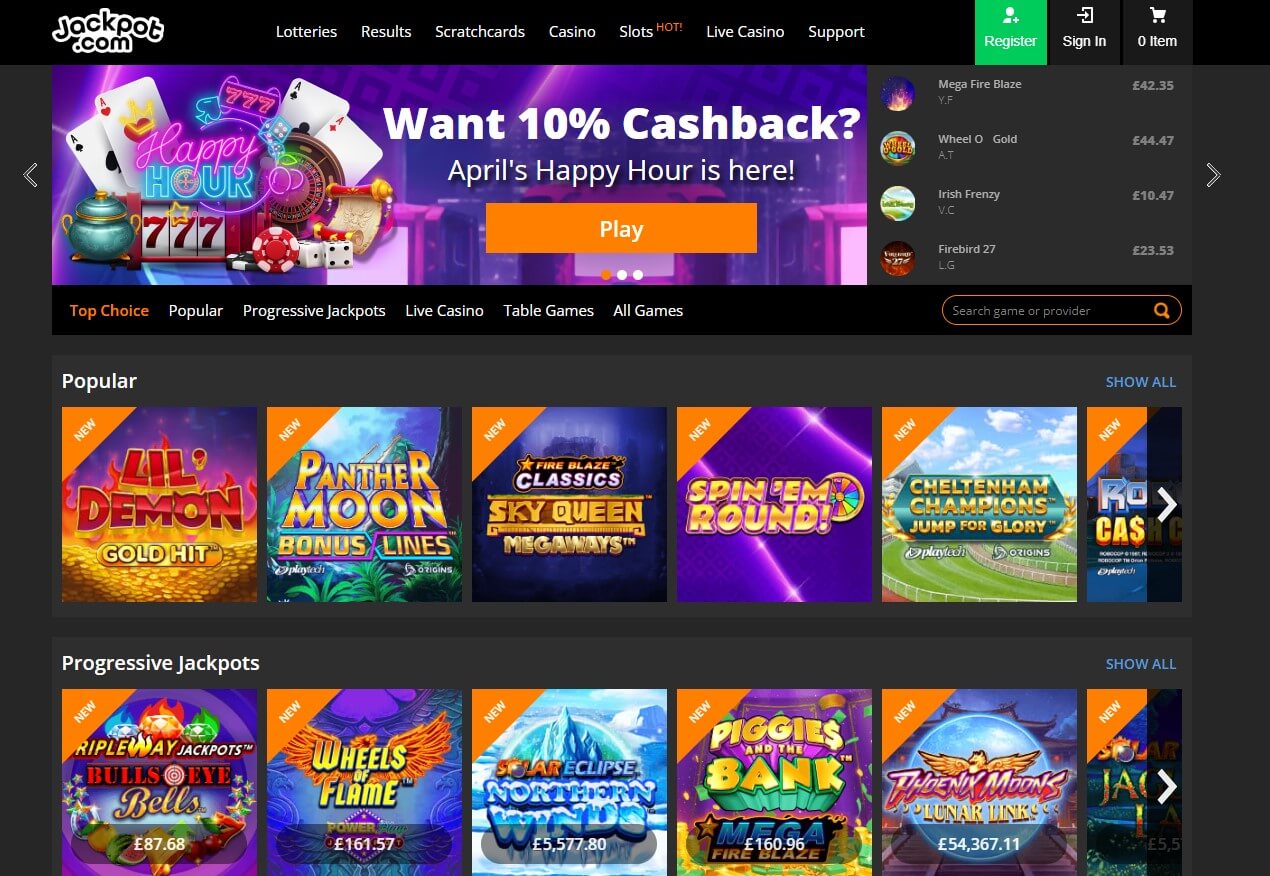 jackpot.com casino game lobby