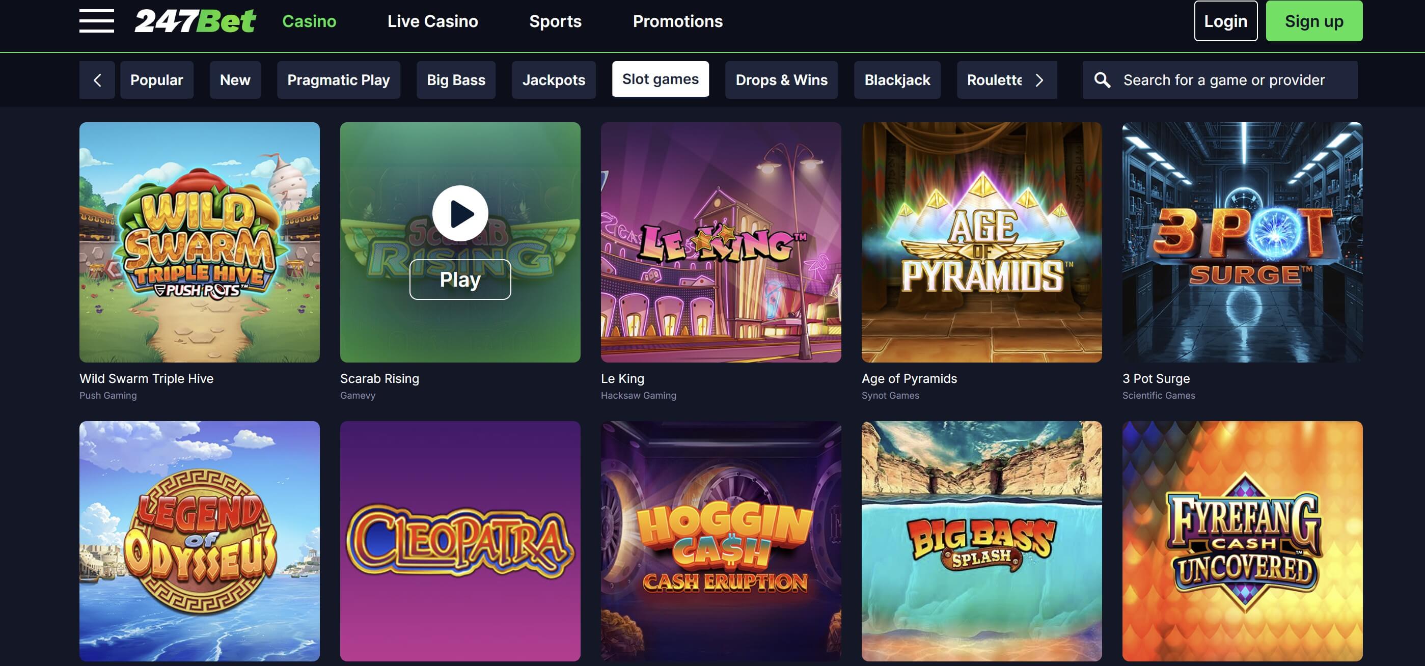 247 bet casino game lobby